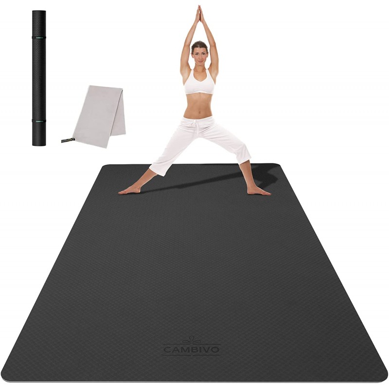Tapis de yoga, Antidérapant, 181x61x0.6 cm, Flexible, TPE, Lavable, Écologique, Noir, EY-01